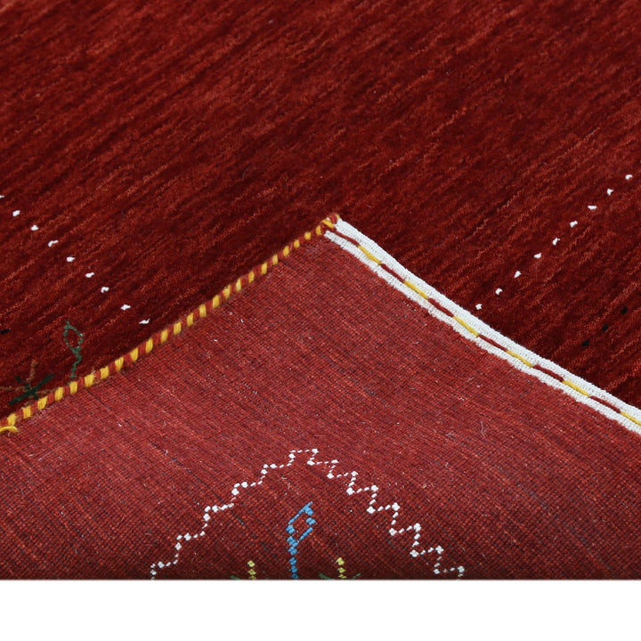 Ready to Ship Red Gabbeh Border Design Hand Loomed Wool Area Rug - The Rug Decor