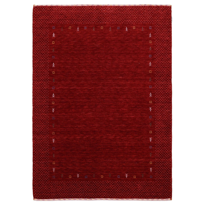 Ready to Ship Red Gabbeh Border Design Hand Loomed Wool Area Rug - The Rug Decor