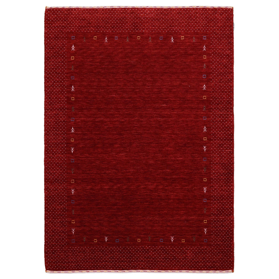 Ready to Ship Red Gabbeh Border Design Hand Loomed Wool Area Rug - The Rug Decor
