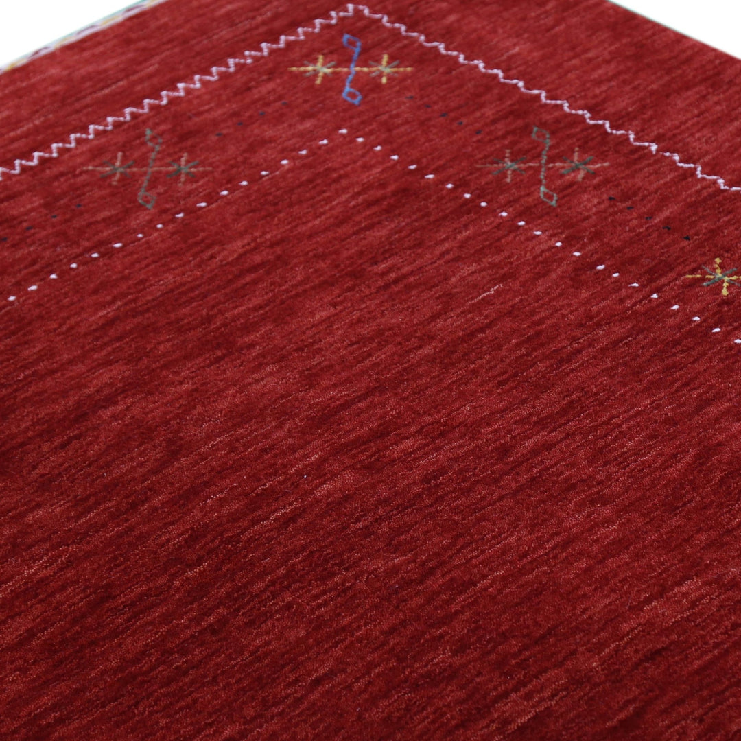 Ready to Ship Red Gabbeh Border Design Hand Loomed Wool Area Rug - The Rug Decor