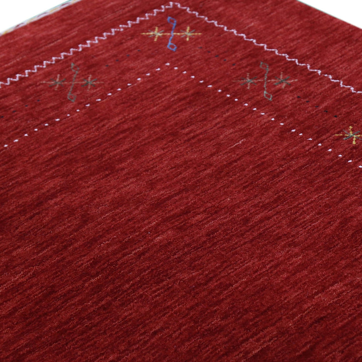 Ready to Ship Red Gabbeh Border Design Hand Loomed Wool Area Rug - The Rug Decor