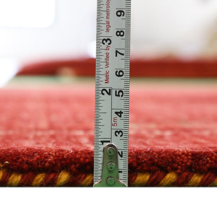 Ready to Ship Red Gabbeh Border Design Hand Loomed Wool Area Rug - The Rug Decor