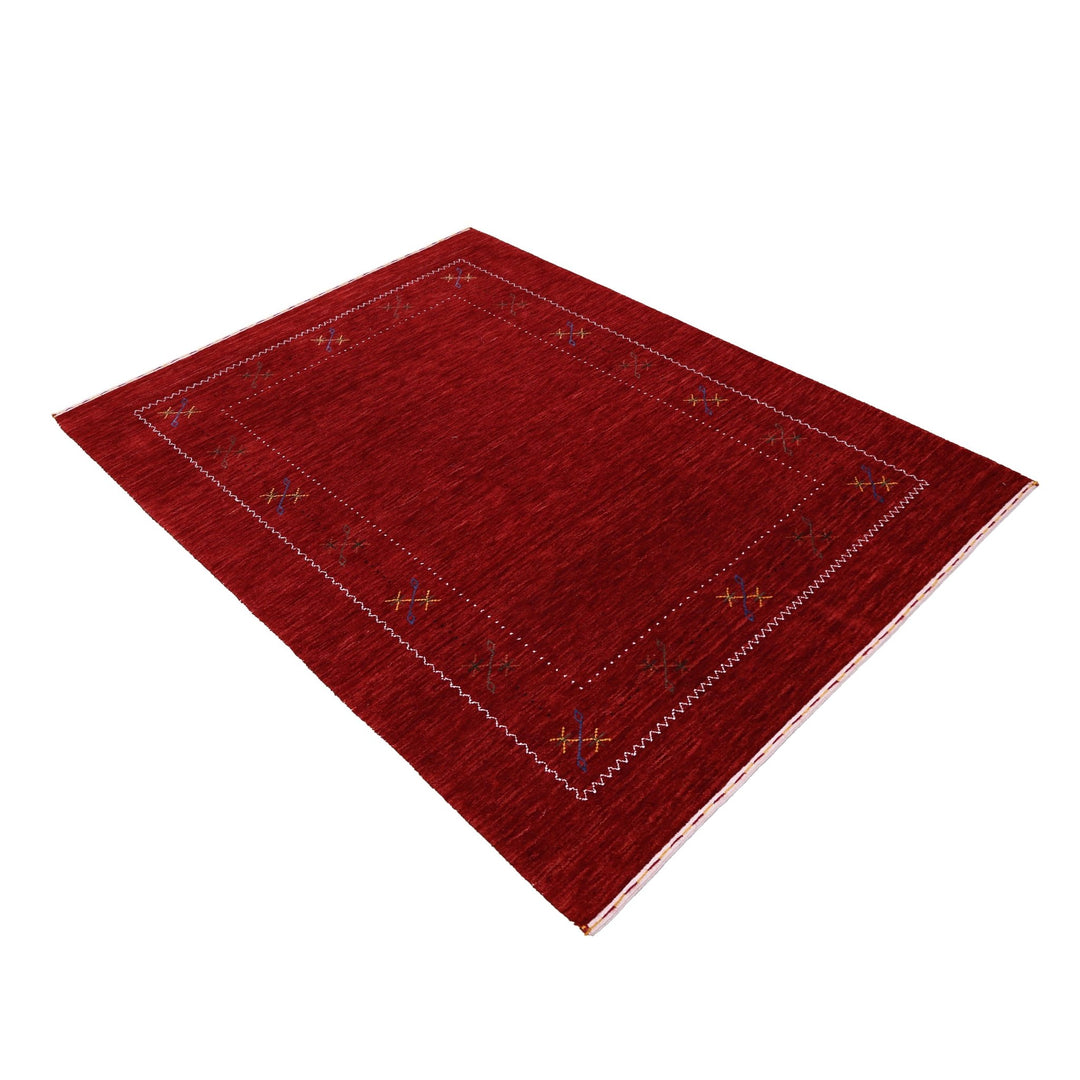 Ready to Ship Red Gabbeh Border Design Hand Loomed Wool Area Rug - The Rug Decor