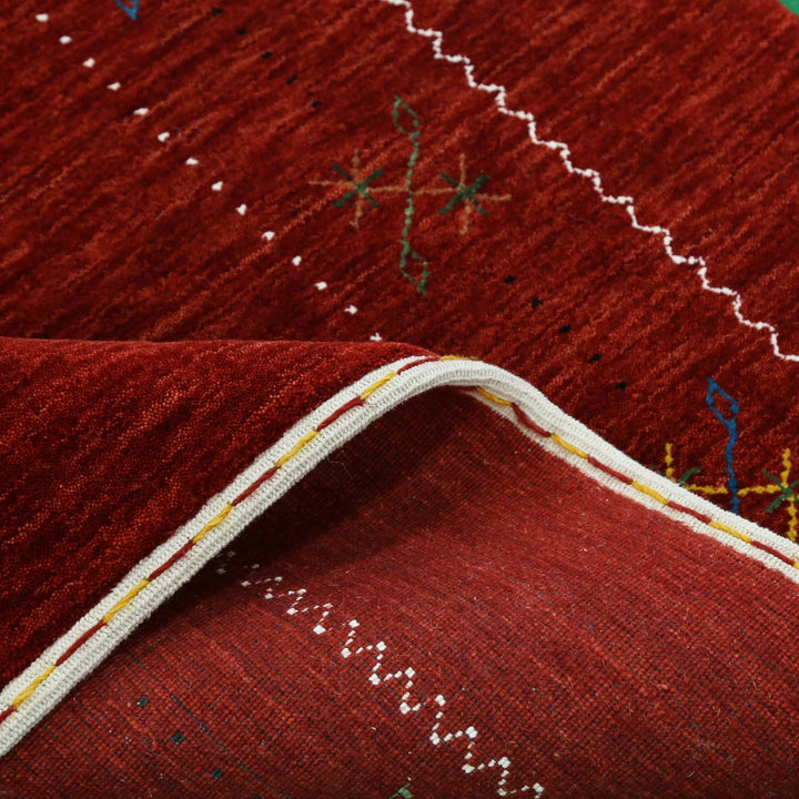 Ready to Ship Red Gabbeh Border Design Hand Loomed Wool Area Rug - The Rug Decor