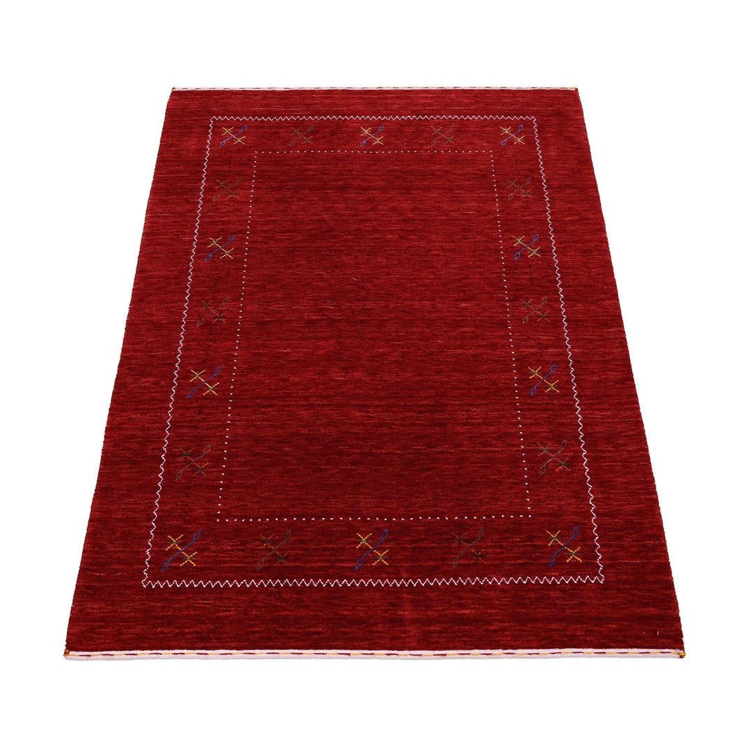 Ready to Ship Red Gabbeh Border Design Hand Loomed Wool Area Rug - The Rug Decor