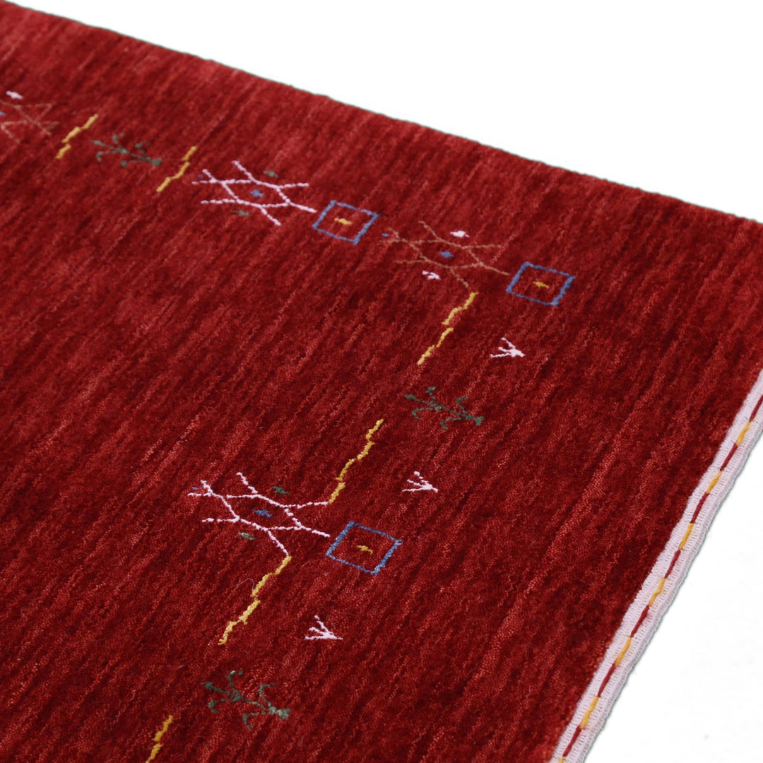 Ready to Ship Red Tribal Border Design Hand Loomed Wool Area Rug - The Rug Decor