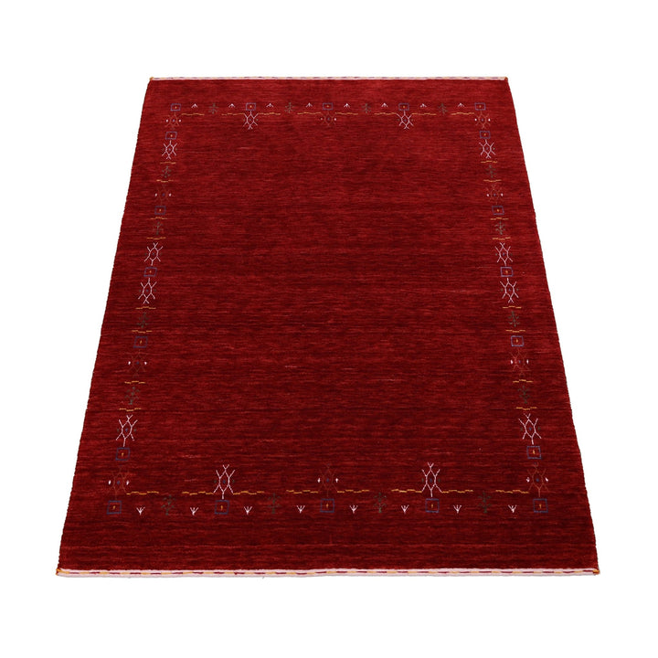 Ready to Ship Red Tribal Border Design Hand Loomed Wool Area Rug - The Rug Decor