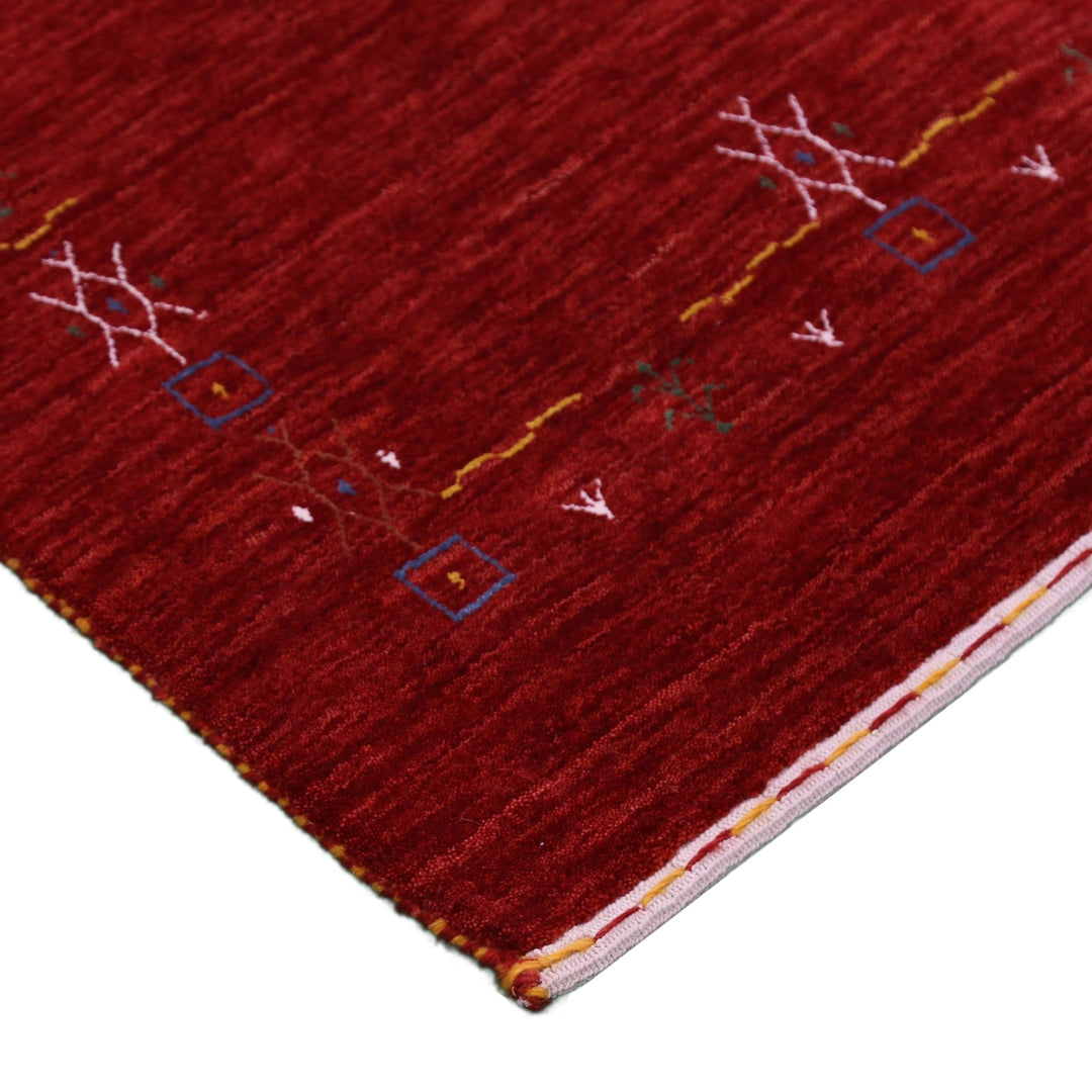 Ready to Ship Red Tribal Border Design Hand Loomed Wool Area Rug - The Rug Decor