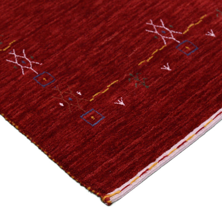 Ready to Ship Red Tribal Border Design Hand Loomed Wool Area Rug - The Rug Decor