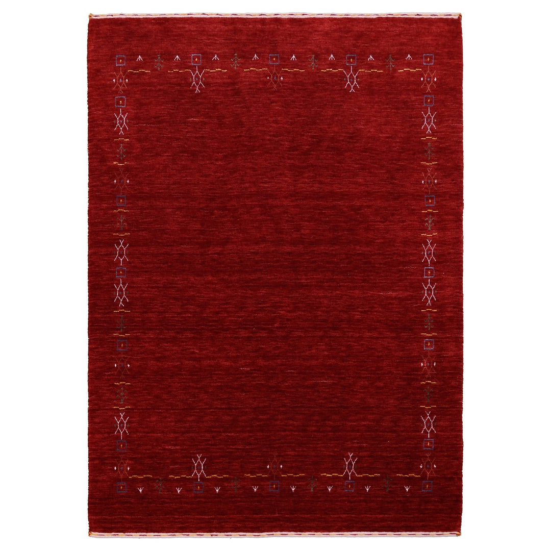 Ready to Ship Red Tribal Border Design Hand Loomed Wool Area Rug - The Rug Decor