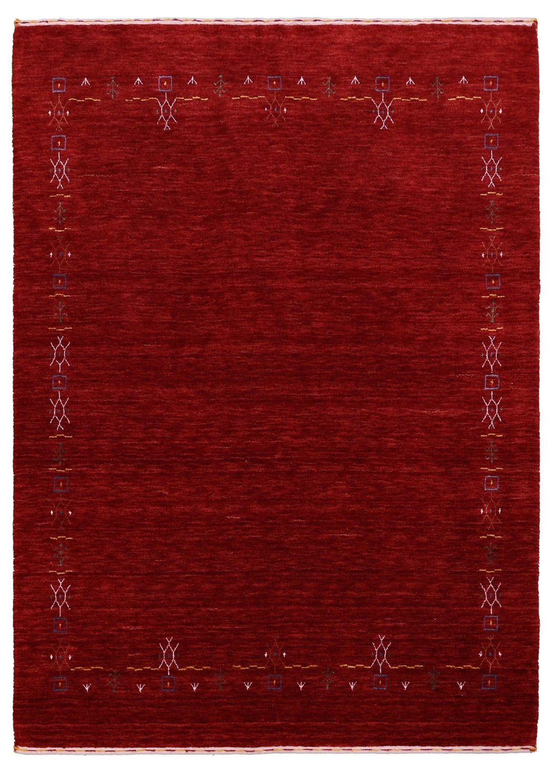 Ready to Ship Red Tribal Border Design Hand Loomed Wool Area Rug - The Rug Decor