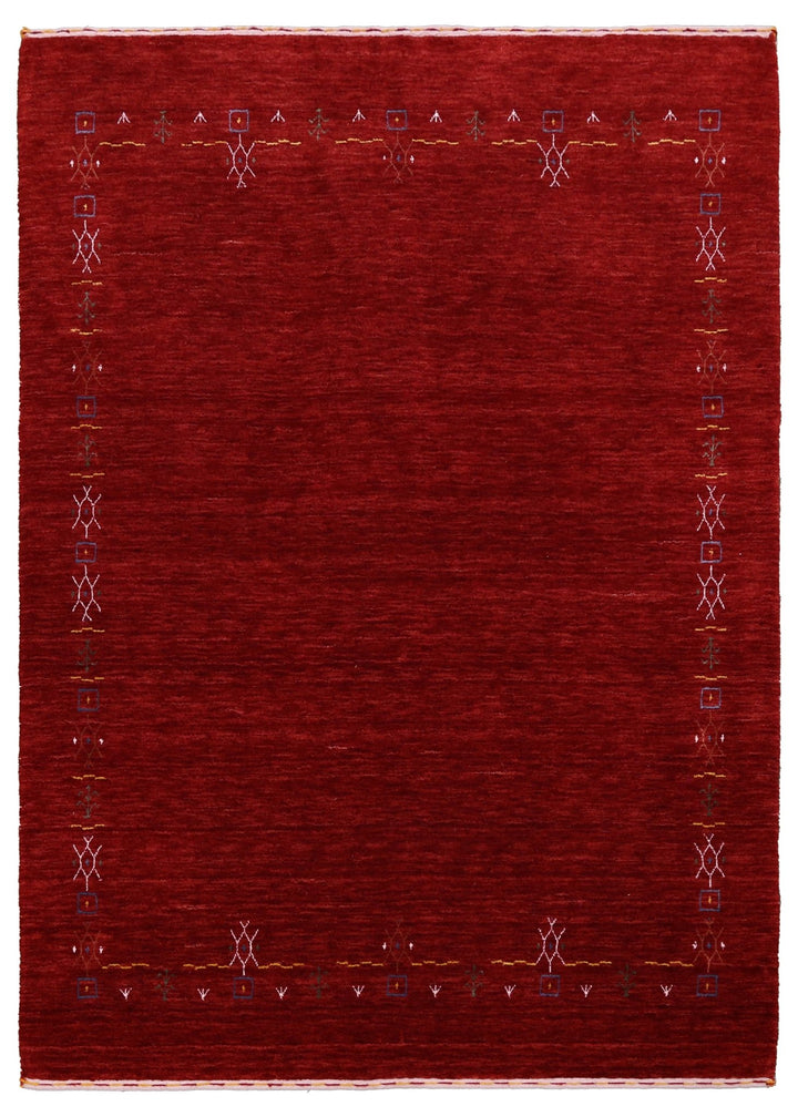 Ready to Ship Red Tribal Border Design Hand Loomed Wool Area Rug - The Rug Decor