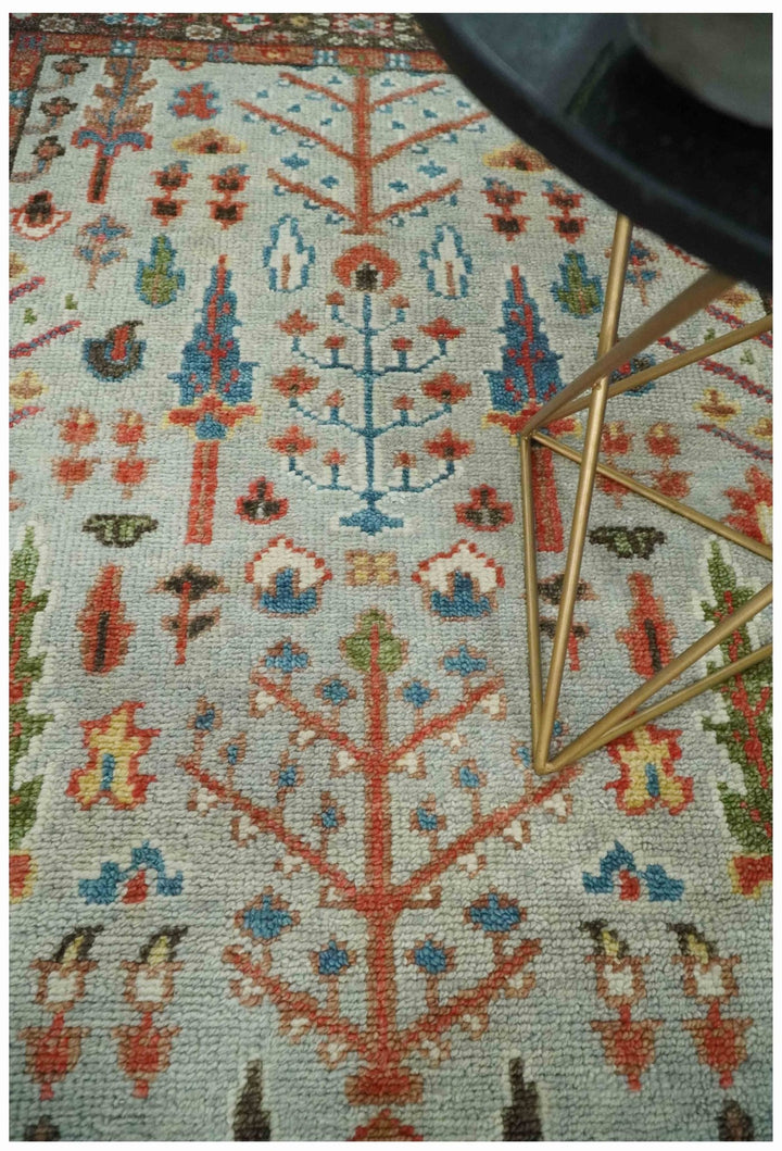 Ready to Ship Silver And Brown Tree of Life Hand Knotted 5x8 Wool Rug - The Rug Decor