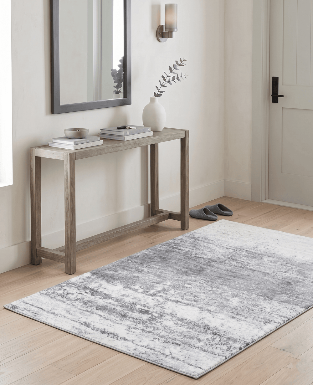 Ready to Ship Silver And Ivory Modern Abstract Hand Loom 5x7.6 Viscose Rug - The Rug Decor