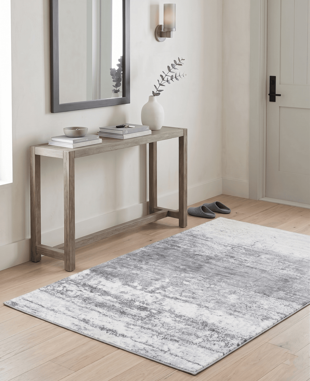 Ready to Ship Silver And Ivory Modern Abstract Hand Loom 5x7.6 Viscose Rug - The Rug Decor