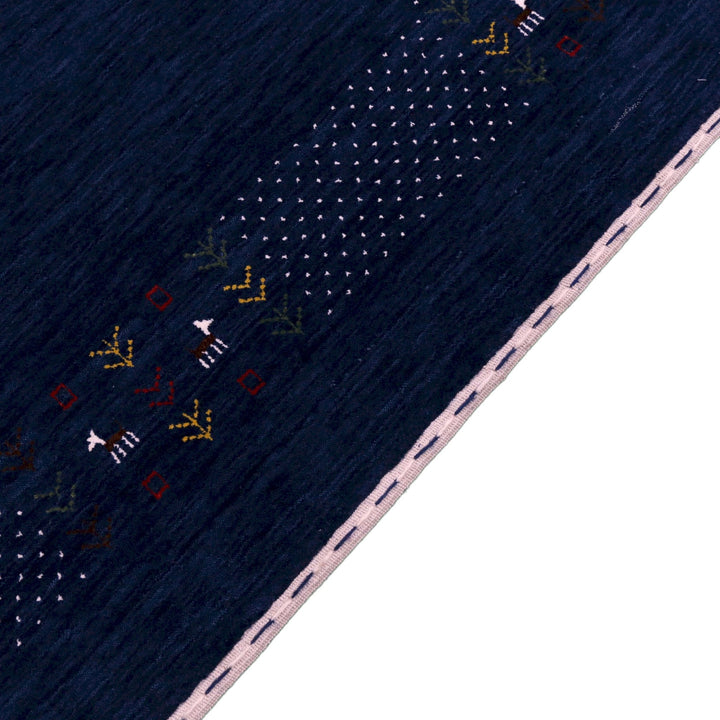 Ready to Ship Solid Blue Border Patterns Hand Loomed Wool Area Rug - The Rug Decor