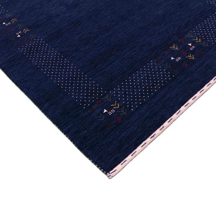 Ready to Ship Solid Blue Border Patterns Hand Loomed Wool Area Rug - The Rug Decor