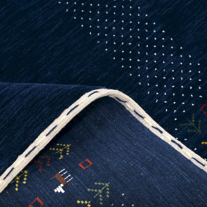 Ready to Ship Solid Blue Border Patterns Hand Loomed Wool Area Rug - The Rug Decor