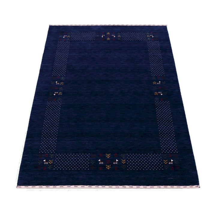 Ready to Ship Solid Blue Border Patterns Hand Loomed Wool Area Rug - The Rug Decor