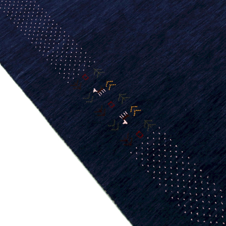 Ready to Ship Solid Blue Border Patterns Hand Loomed Wool Area Rug - The Rug Decor
