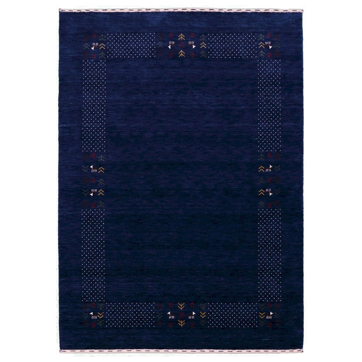 Ready to Ship Solid Blue Border Patterns Hand Loomed Wool Area Rug - The Rug Decor