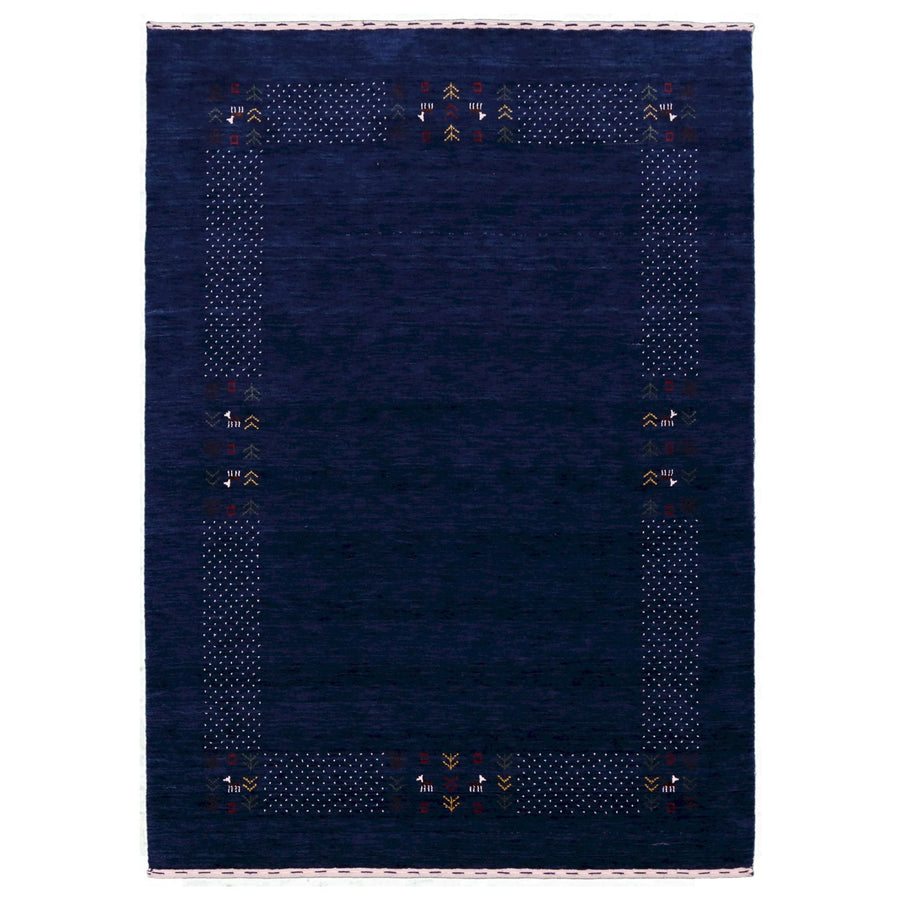 Ready to Ship Solid Blue Border Patterns Hand Loomed Wool Area Rug - The Rug Decor