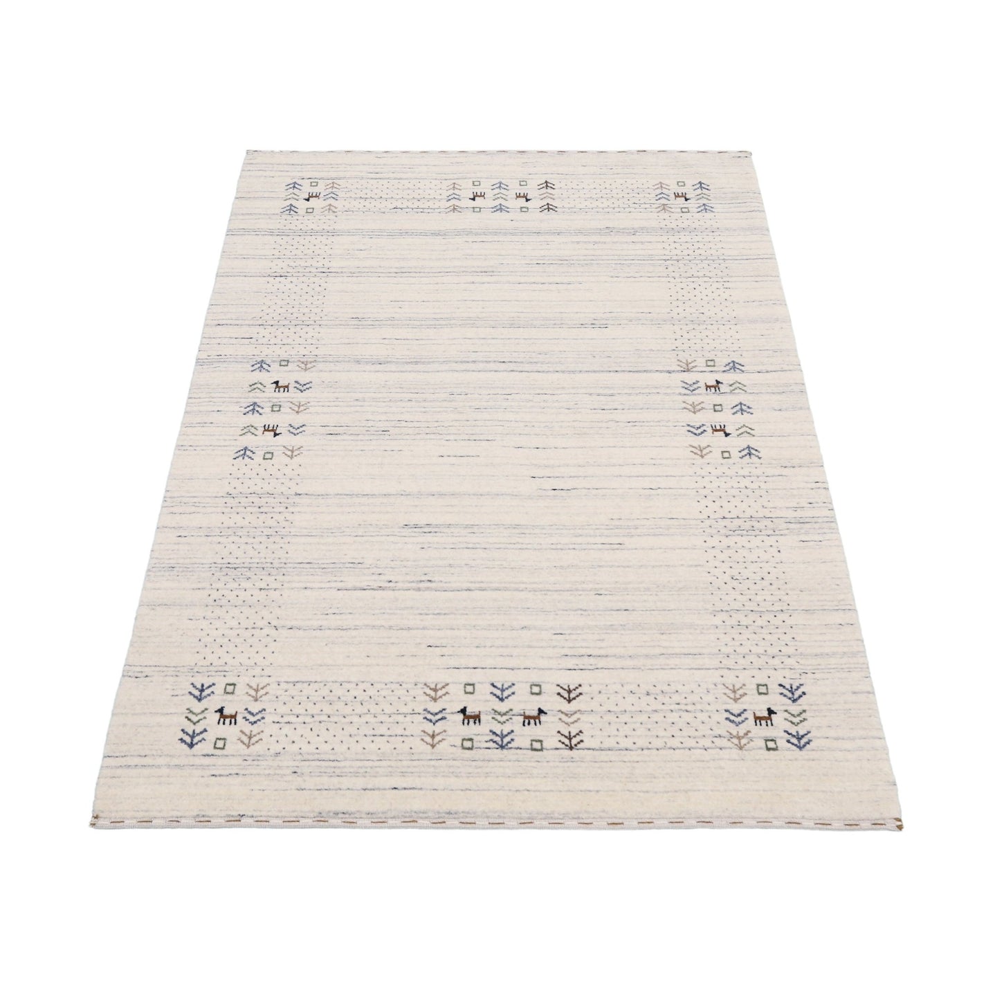 Ready to Ship Solid Ivory Border Patterns Hand Loomed Wool Area Rug - The Rug Decor