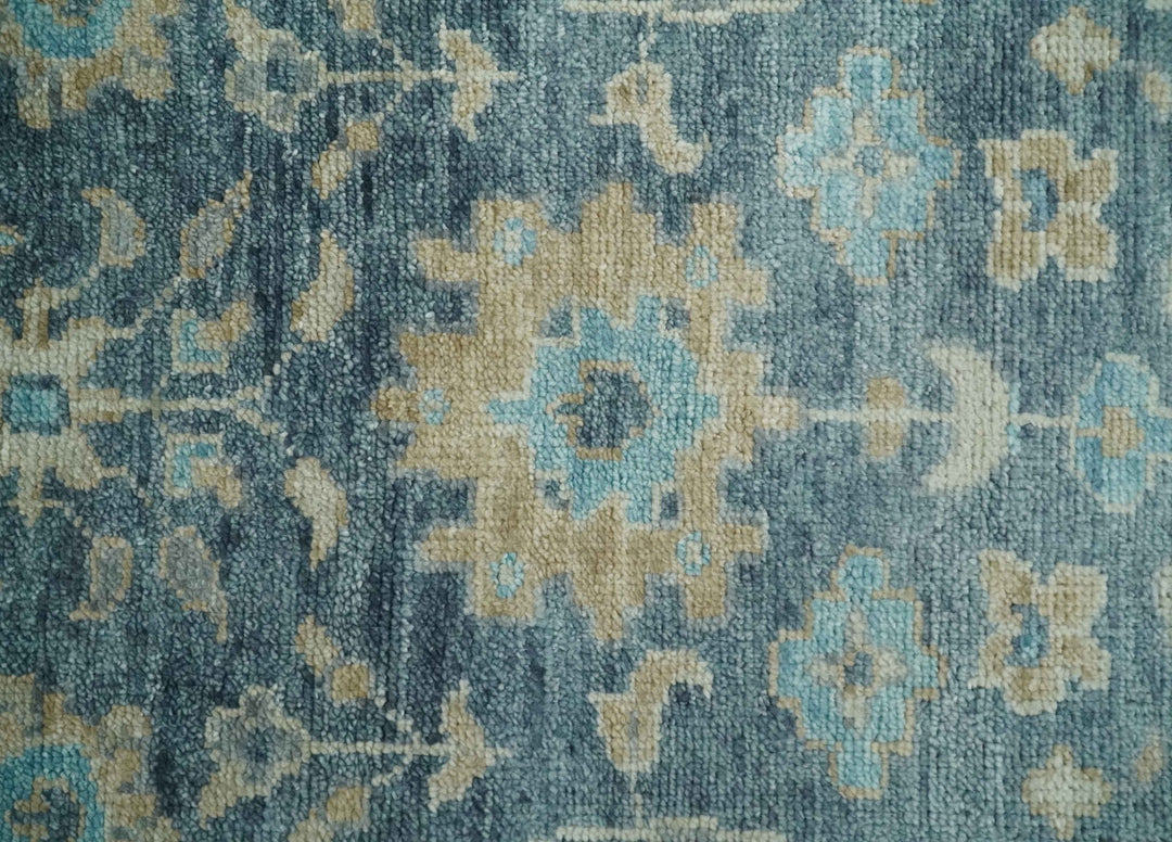 Ready to Ship Teal And Beige Hand Knotted 5x8 Oriental Oushak Wool Rug - The Rug Decor