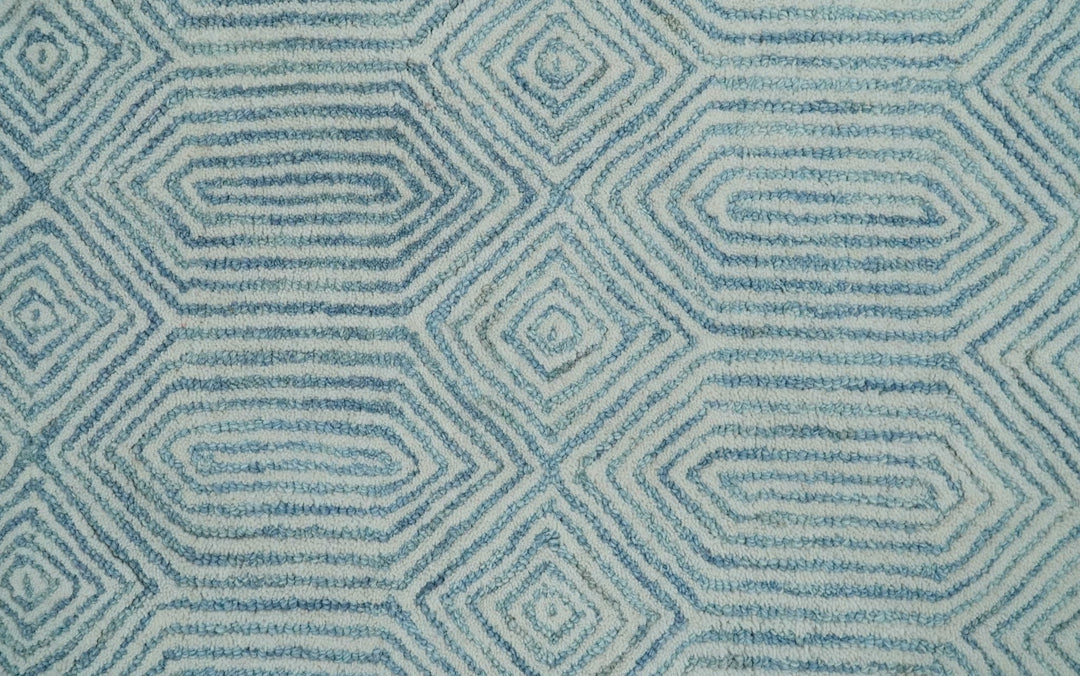Ready to Ship Teal And Ivory Modern Contemporary Hand Tufted 2x3 Wool Rug - The Rug Decor