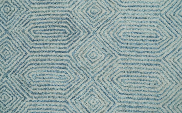 Ready to Ship Teal And Ivory Modern Contemporary Hand Tufted 2x3 Wool Rug - The Rug Decor