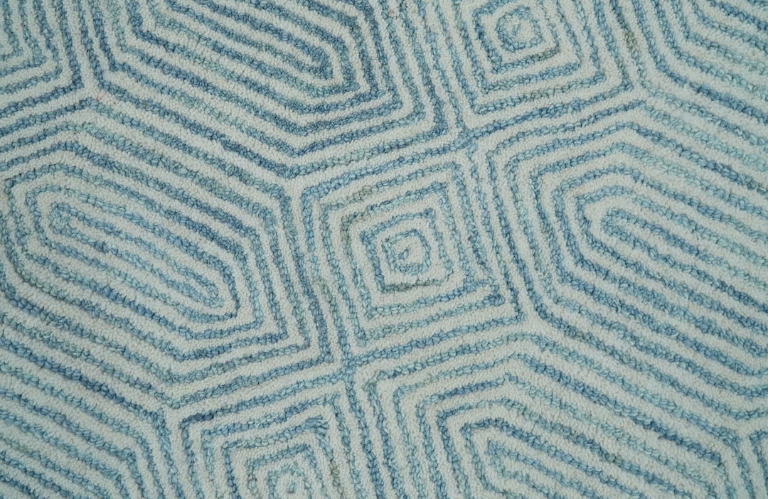 Ready to Ship Teal And Ivory Modern Contemporary Hand Tufted 2x3 Wool Rug - The Rug Decor