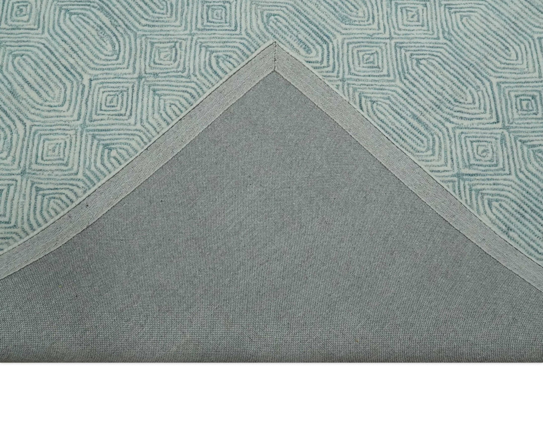 Ready to Ship Teal And Ivory Modern Contemporary Hand Tufted 6x9 Wool Rug - The Rug Decor