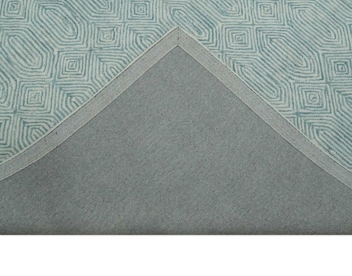 Ready to Ship Teal And Ivory Modern Contemporary Hand Tufted 6x9 Wool Rug - The Rug Decor