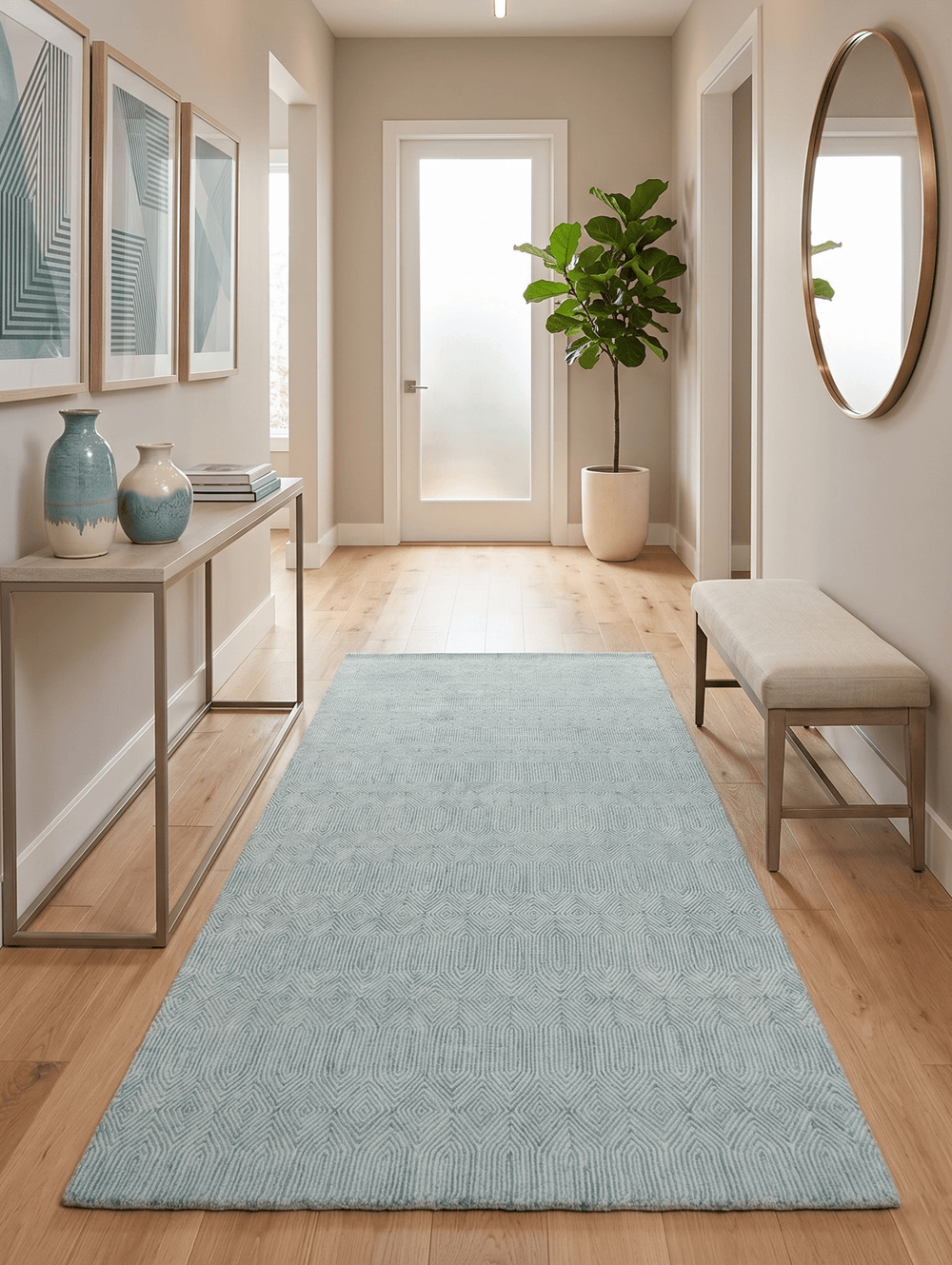 Ready to Ship Teal And Ivory Modern Contemporary Hand Tufted 6x9 Wool Rug - The Rug Decor