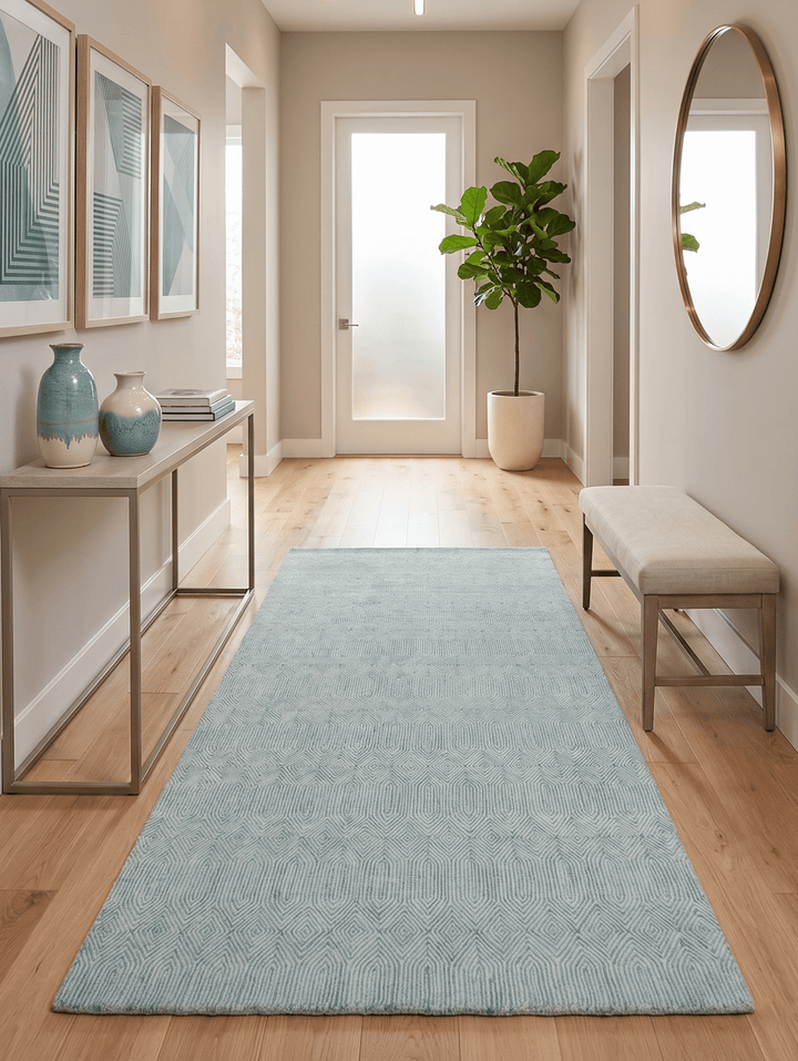 Ready to Ship Teal And Ivory Modern Contemporary Hand Tufted 6x9 Wool Rug - The Rug Decor