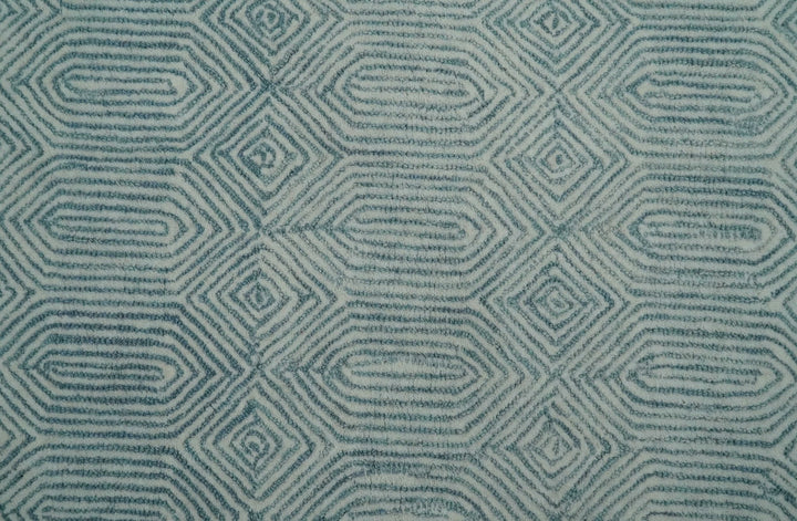 Ready to Ship Teal And Ivory Modern Contemporary Hand Tufted 6x9 Wool Rug - The Rug Decor