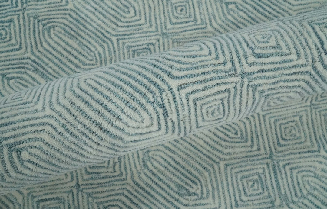 Ready to Ship Teal And Ivory Modern Contemporary Hand Tufted 6x9 Wool Rug - The Rug Decor