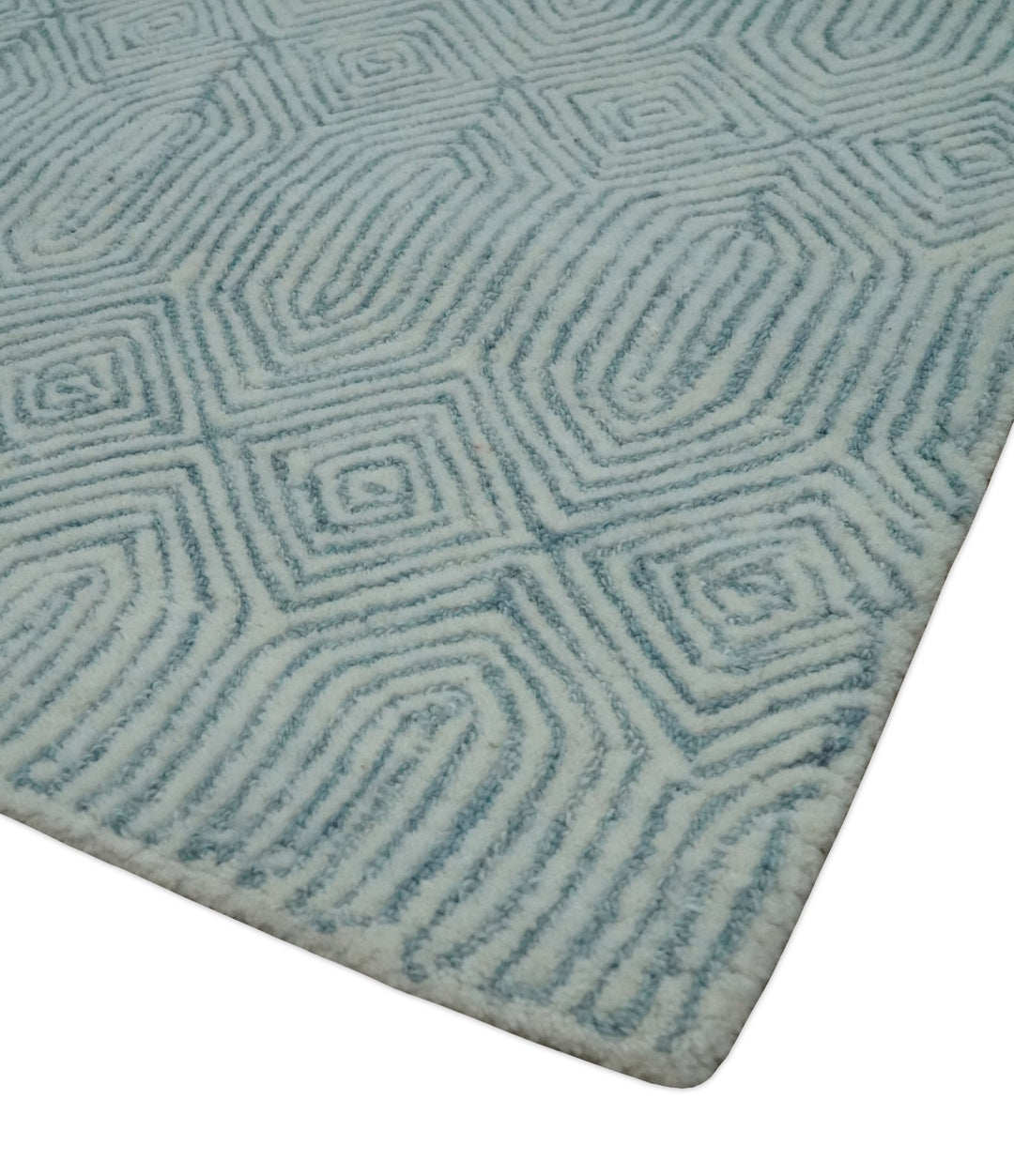 Ready to Ship Teal And Ivory Modern Contemporary Hand Tufted 6x9 Wool Rug - The Rug Decor