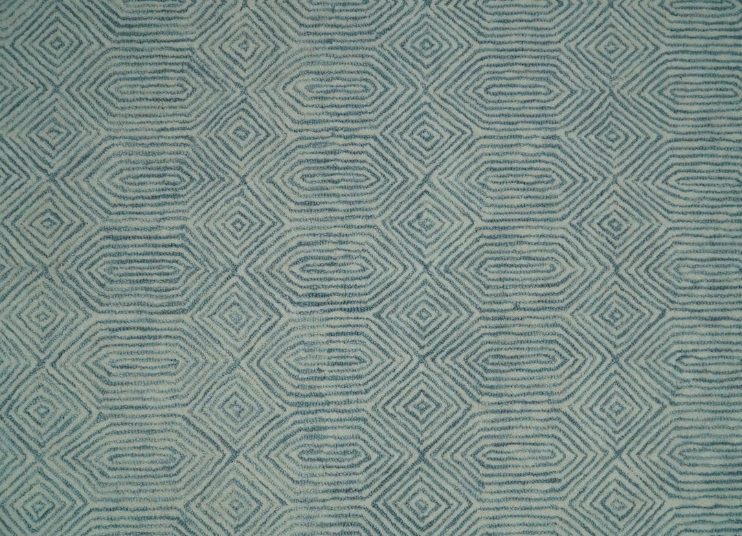 Ready to Ship Teal And Ivory Modern Contemporary Hand Tufted 8x10 Wool Rug - The Rug Decor