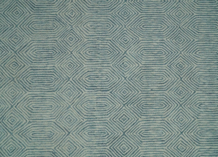 Ready to Ship Teal And Ivory Modern Contemporary Hand Tufted 8x10 Wool Rug - The Rug Decor