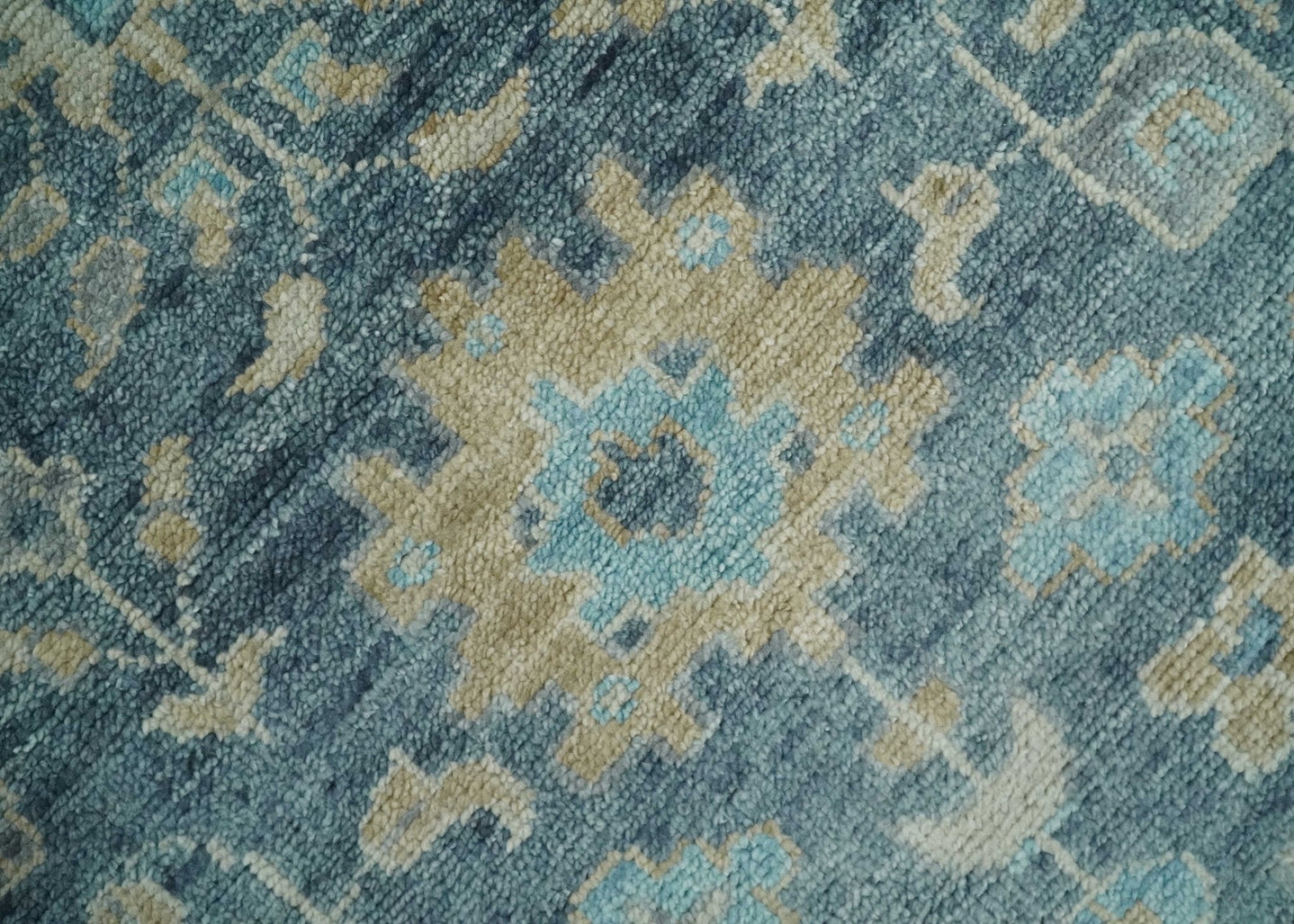 Ready to Ship Teal Blue Hand Knotted Oriental Oushak Ivory and Beige Wool Area Rug - The Rug Decor