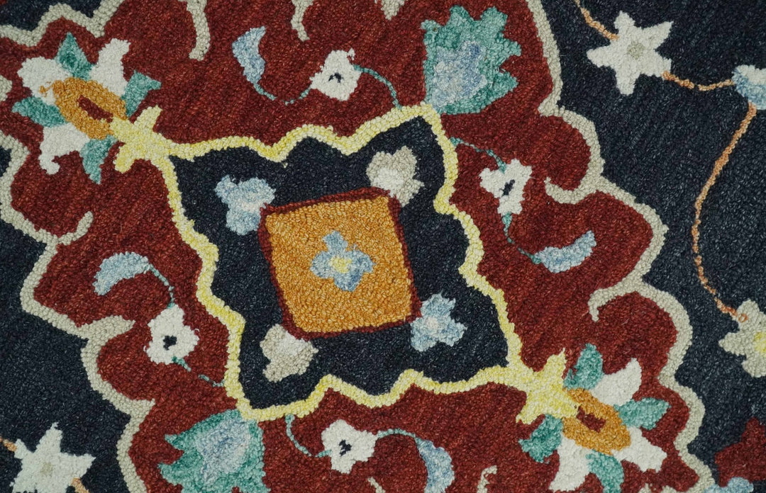 Ready to Ship Traditional Charcoal And Maroon Hand Tufted 5x8 Wool Rug - The Rug Decor