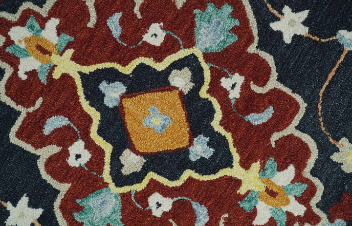 Ready to Ship Traditional Charcoal And Maroon Hand Tufted 5x8 Wool Rug - The Rug Decor