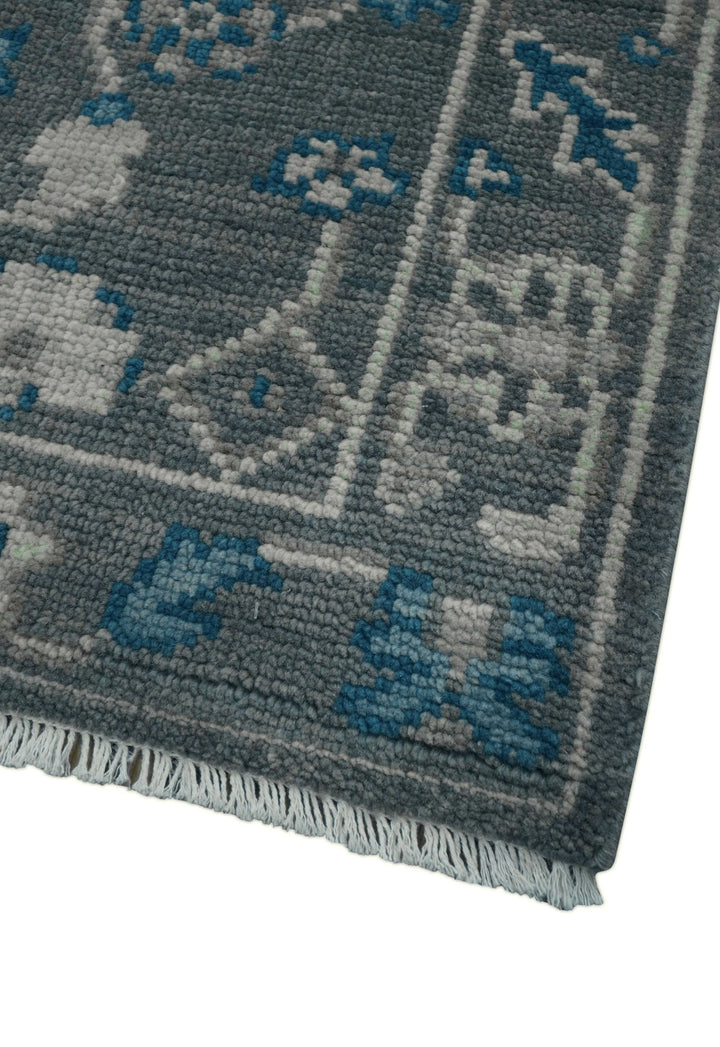 Ready to ship Traditional Gray And Blue 2.8x6 Wool Rug - The Rug Decor