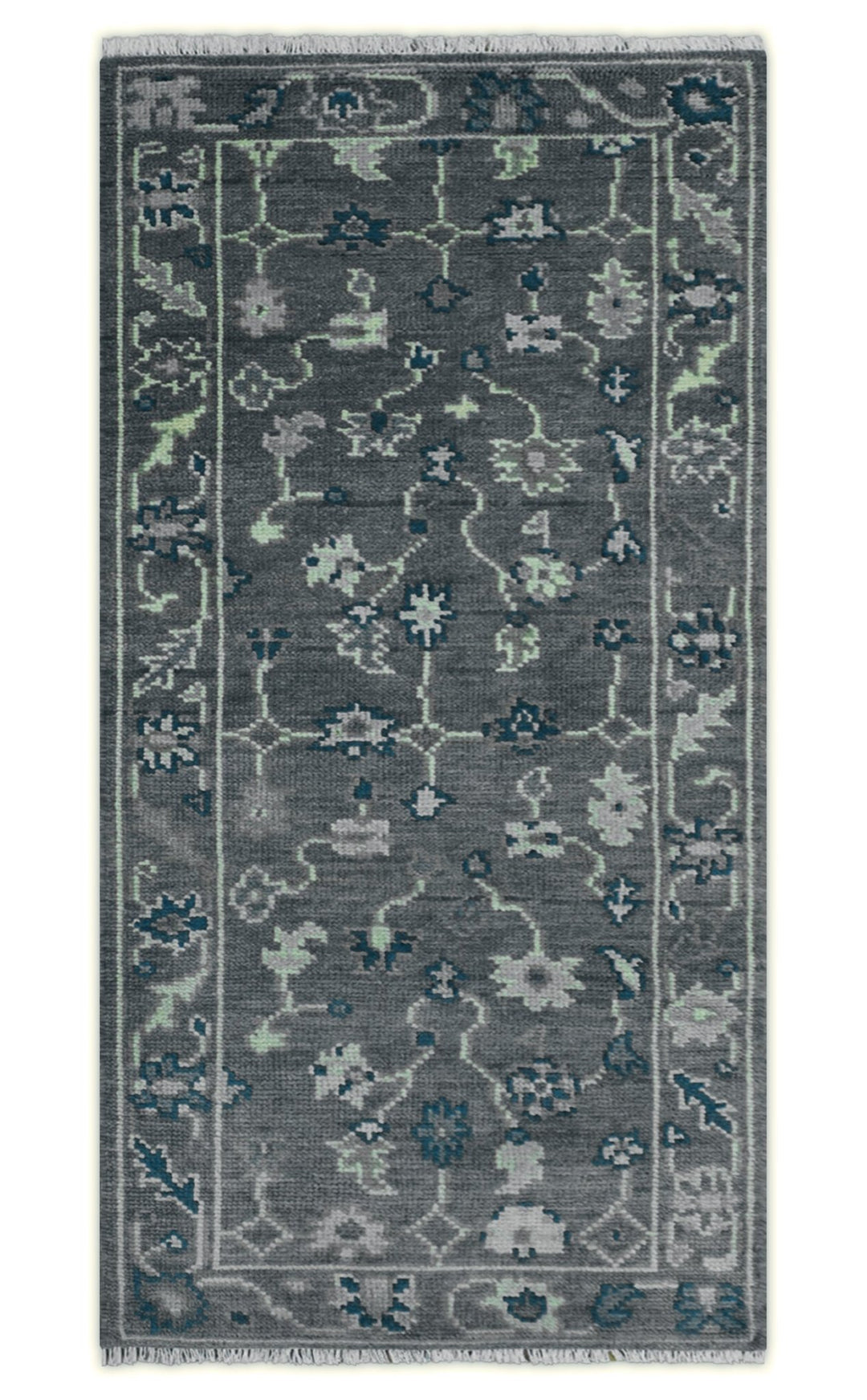Ready to ship Traditional Gray And Blue 2.8x6 Wool Rug - The Rug Decor