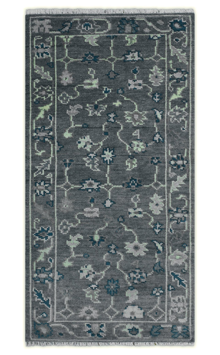 Ready to ship Traditional Gray And Blue 2.8x6 Wool Rug - The Rug Decor