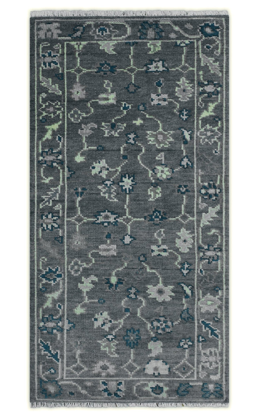 Ready to ship Traditional Gray And Blue 2.8x6 Wool Rug - The Rug Decor