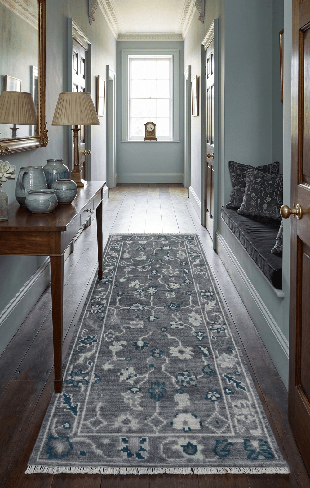 Ready to ship Traditional Gray And Blue 2.8x6 Wool Rug - The Rug Decor
