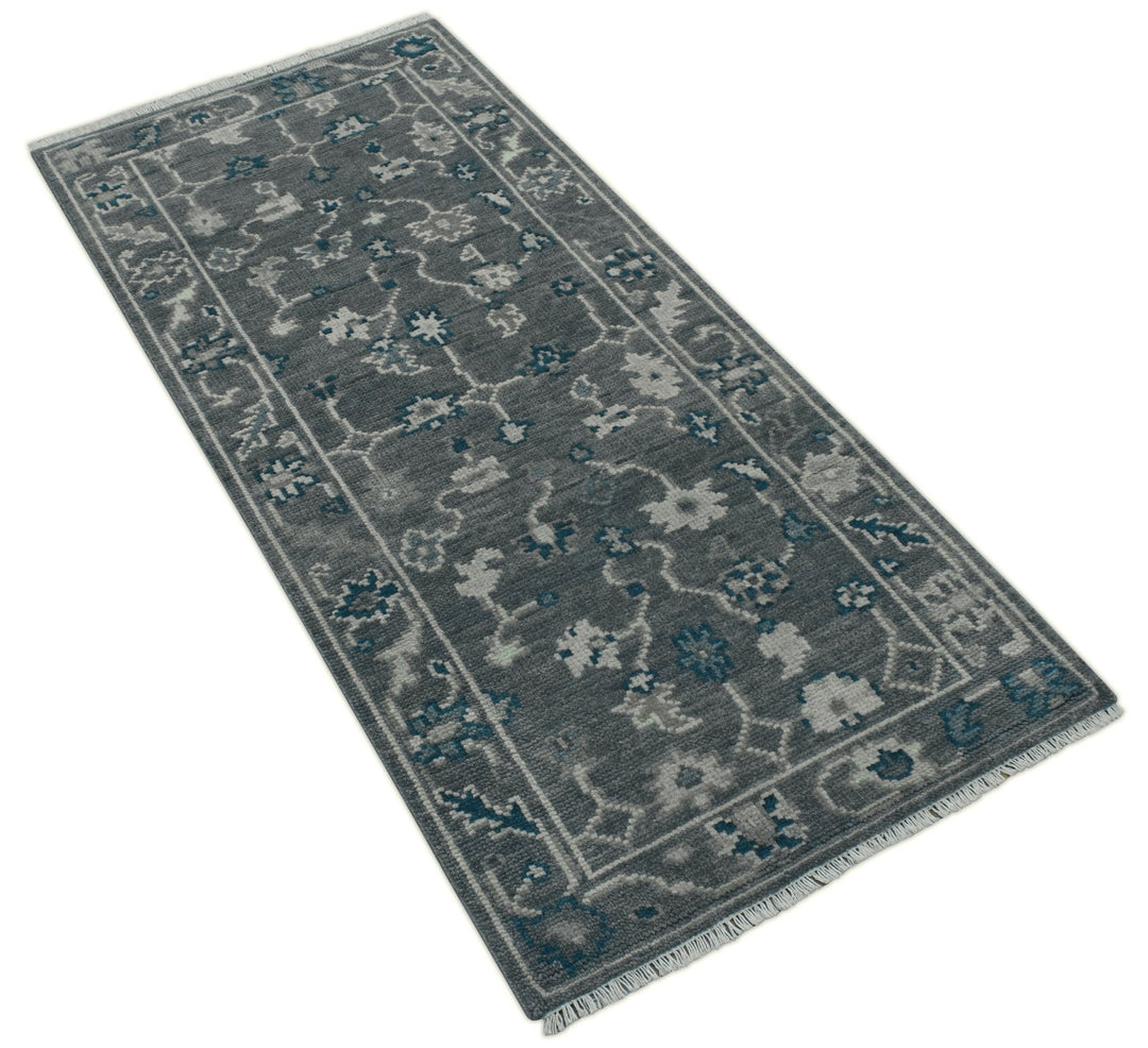 Ready to ship Traditional Gray And Blue 2.8x6 Wool Rug - The Rug Decor