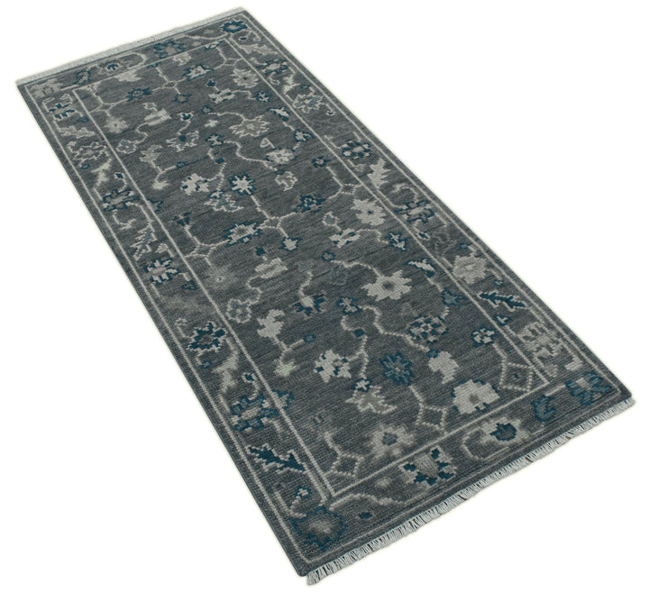 Ready to ship Traditional Gray And Blue 2.8x6 Wool Rug - The Rug Decor